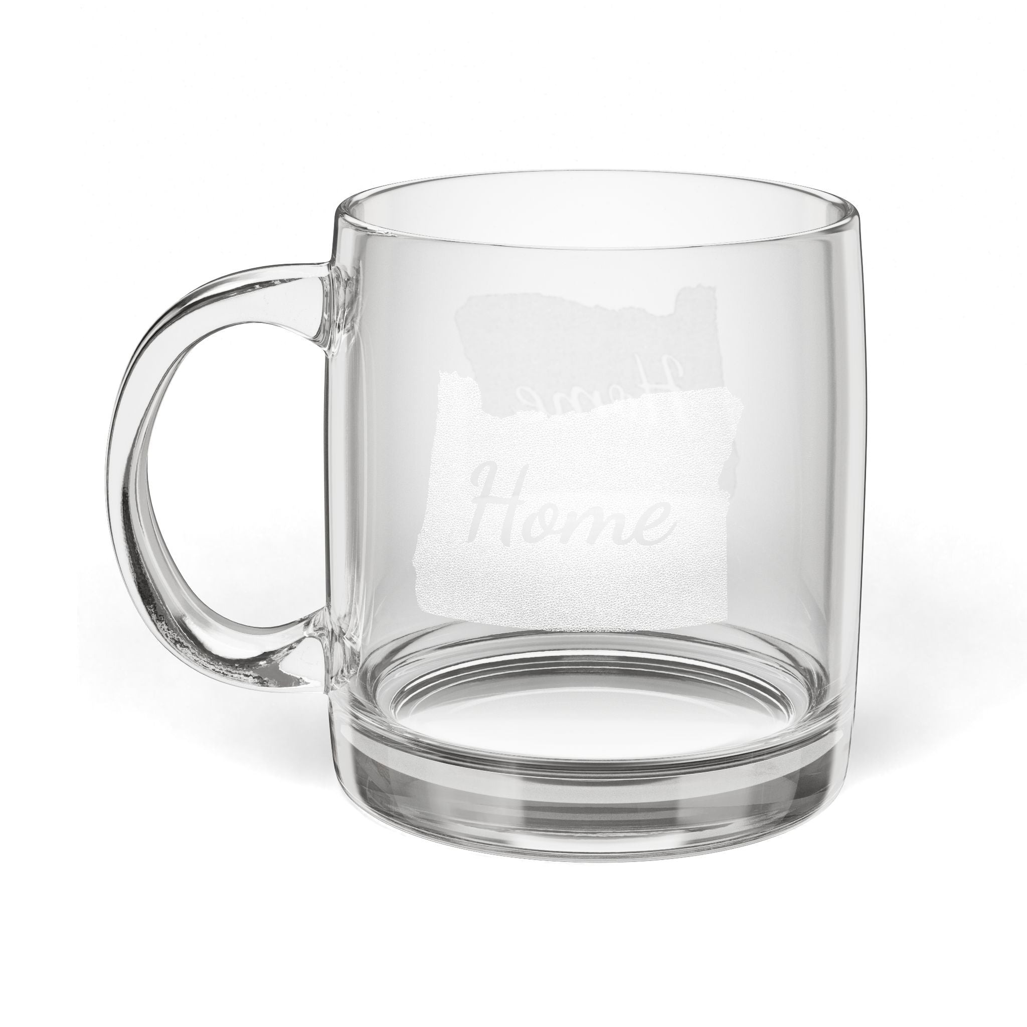 Oregon Engraved Glass Coffee Mug — 'Home' 12.25oz Clear Tea & Coffee Cup