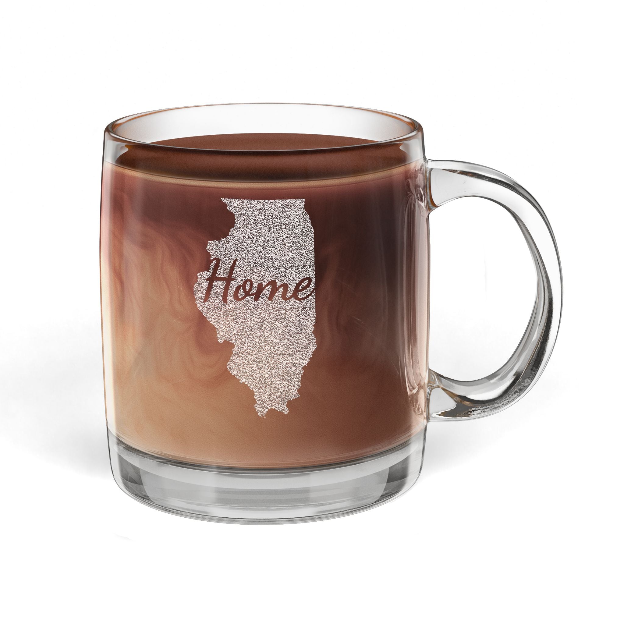 Illinois Home Engraved Glass Coffee Mug 12.25oz Clear Tea and Coffee Cup Prairie State Gift