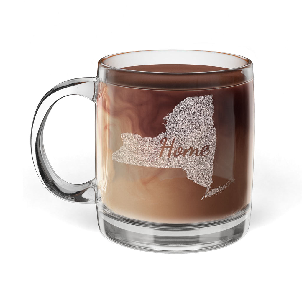 New York Home Engraved Glass Coffee Mug 12.25oz Clear Tea and Coffee Cup Empire State Gift