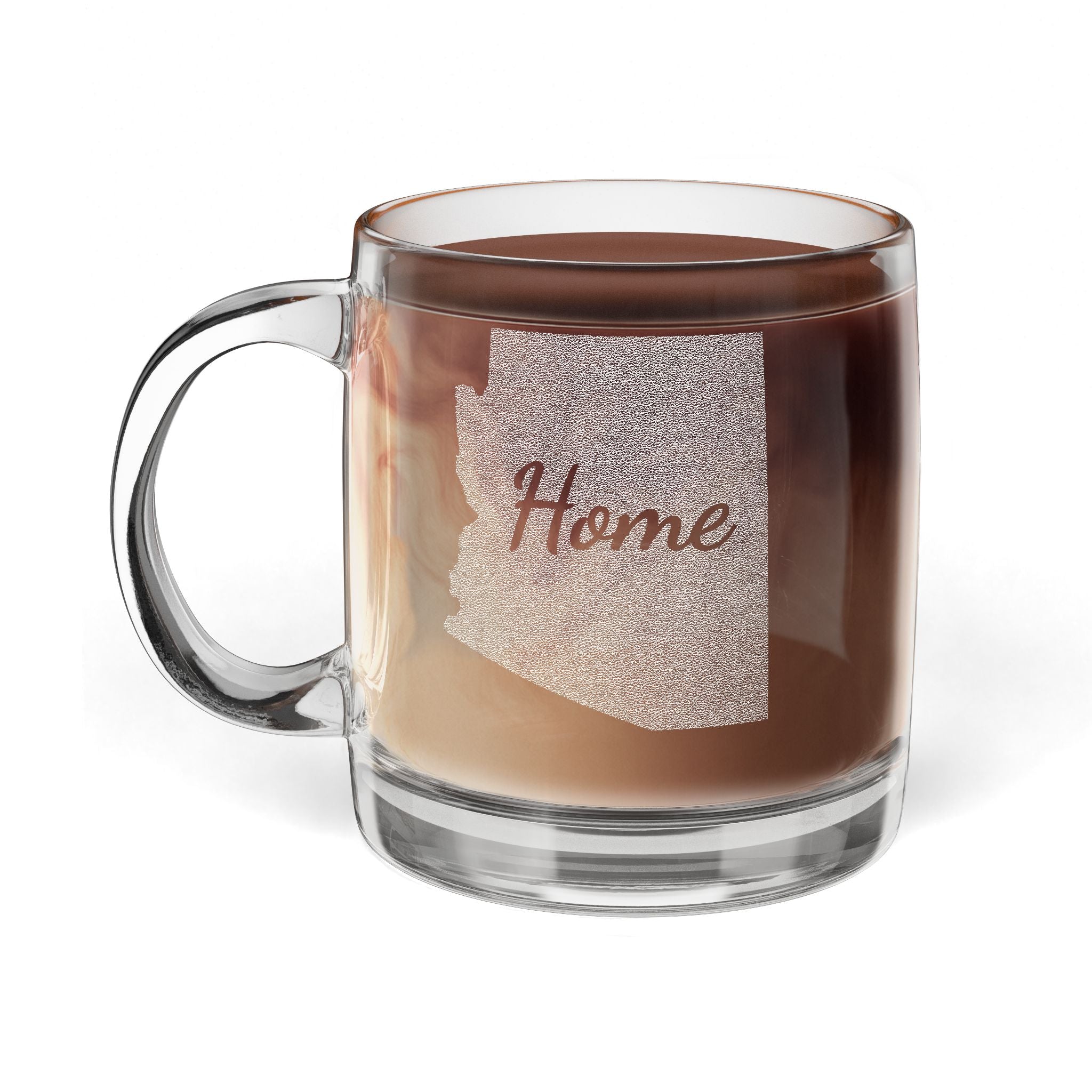 Arizona Engraved Glass Coffee Mug — 'Home' 12.25oz Clear Tea & Coffee Cup - coffee mug by Gadzooks Gifts