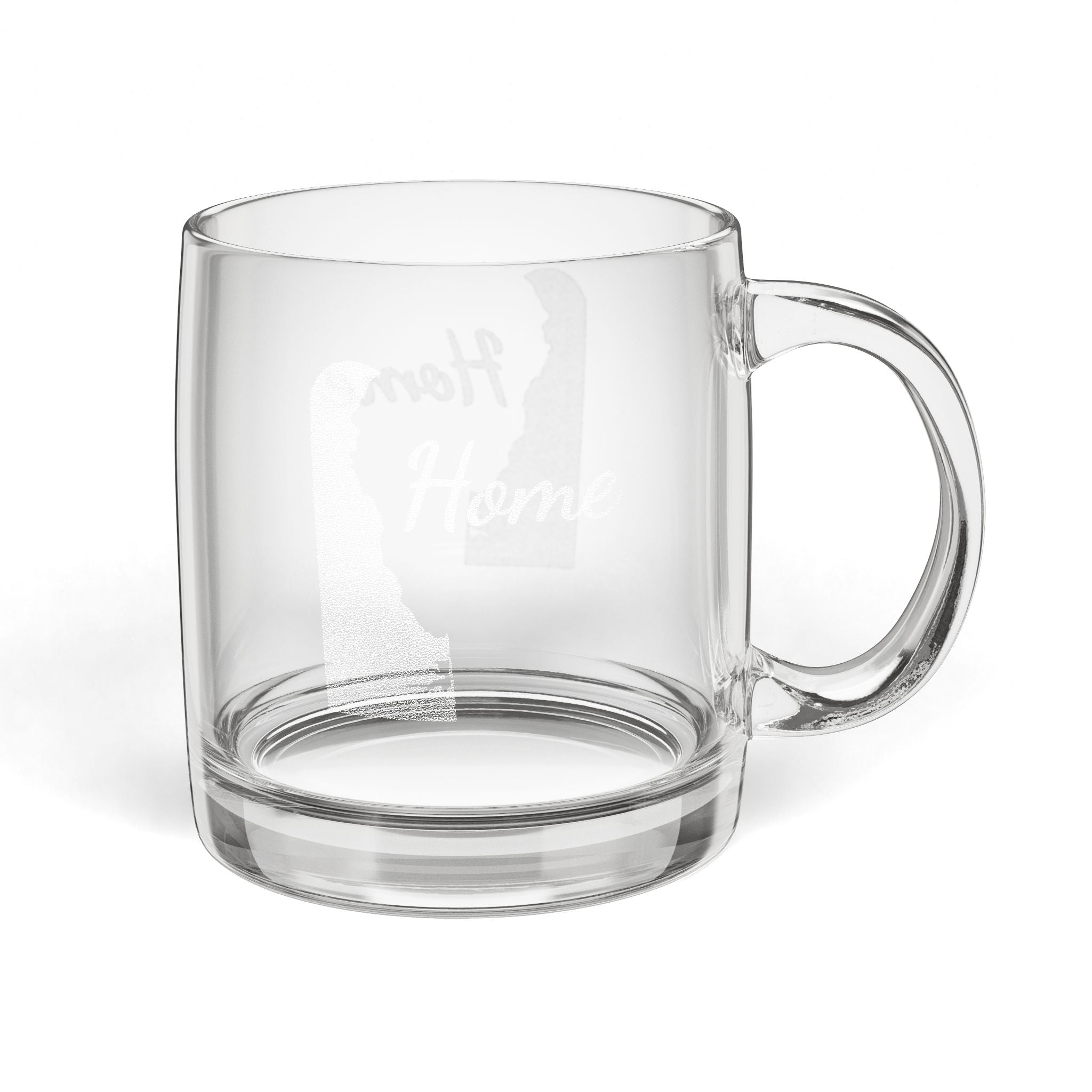 Delaware Engraved Glass Coffee Mug — 'Home' 12.25oz Clear Tea & Coffee Cup - coffee mug by Gadzooks Gifts