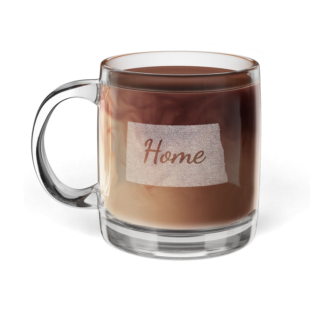 North Dakota Home Engraved Glass Coffee Mug 12.25oz Clear Tea and Coffee Cup Peace Garden State Gift
