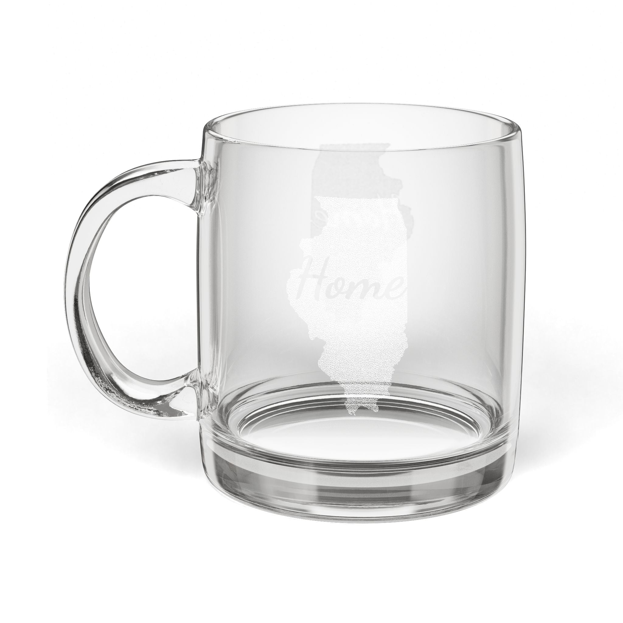 Illinois Engraved Glass Coffee Mug — 'Home' 12.25oz Clear Tea & Coffee Cup - coffee mug by Gadzooks Gifts