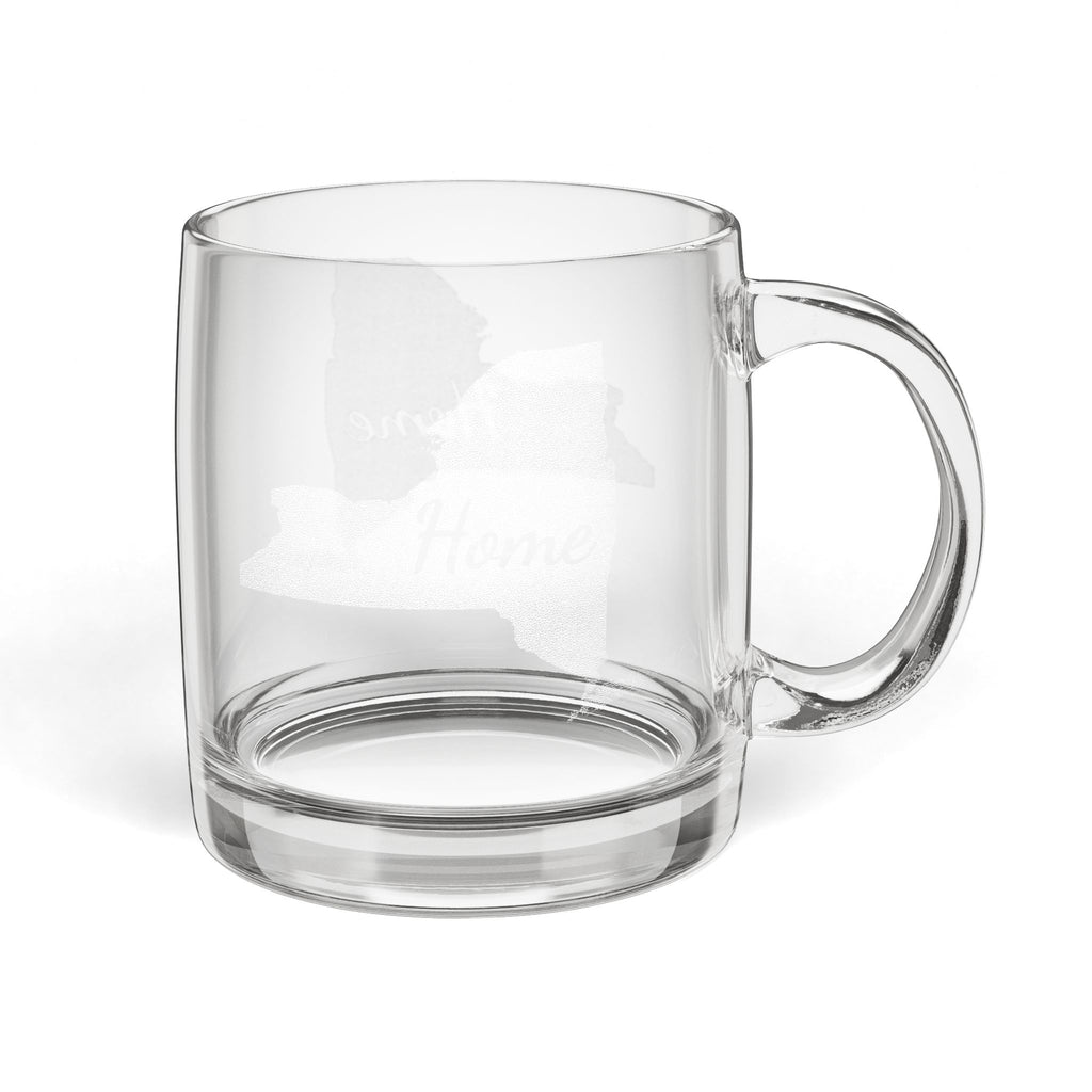 New York Engraved Glass Coffee Mug — 'Home' 12.25oz Clear Tea & Coffee Cup