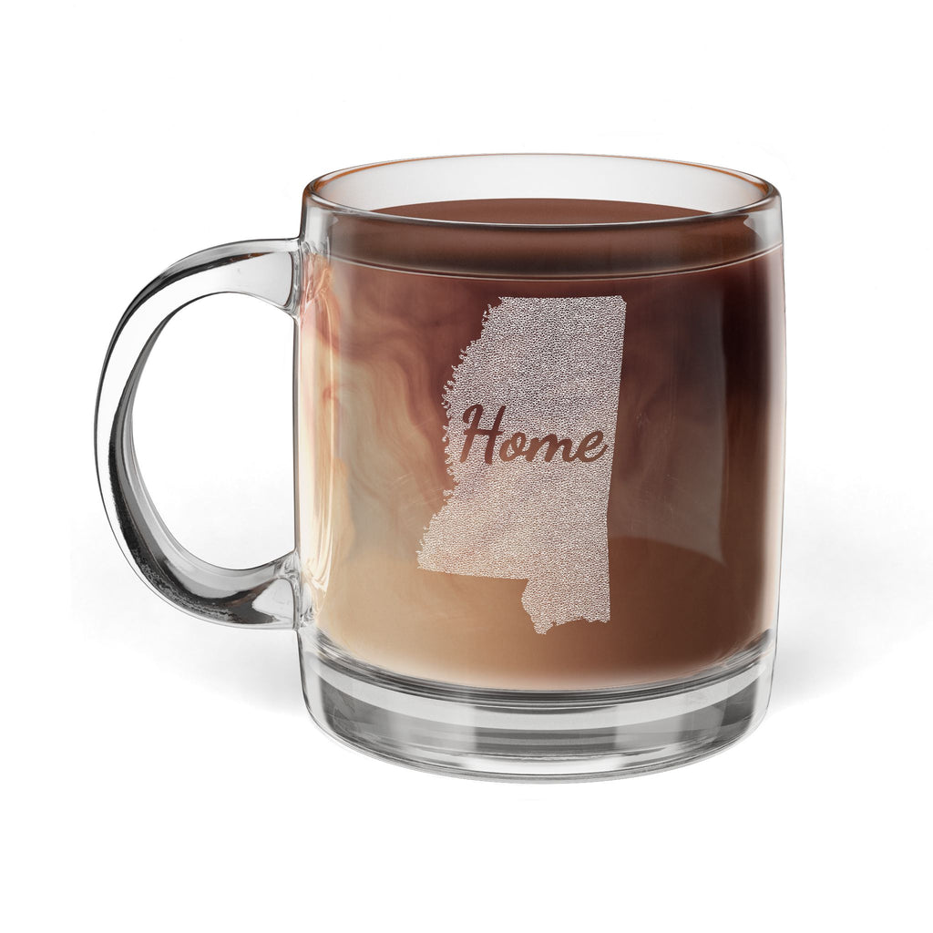 Mississippi Home Engraved Glass Coffee Mug 12.25oz Clear Tea and Coffee Cup Magnolia State Gift