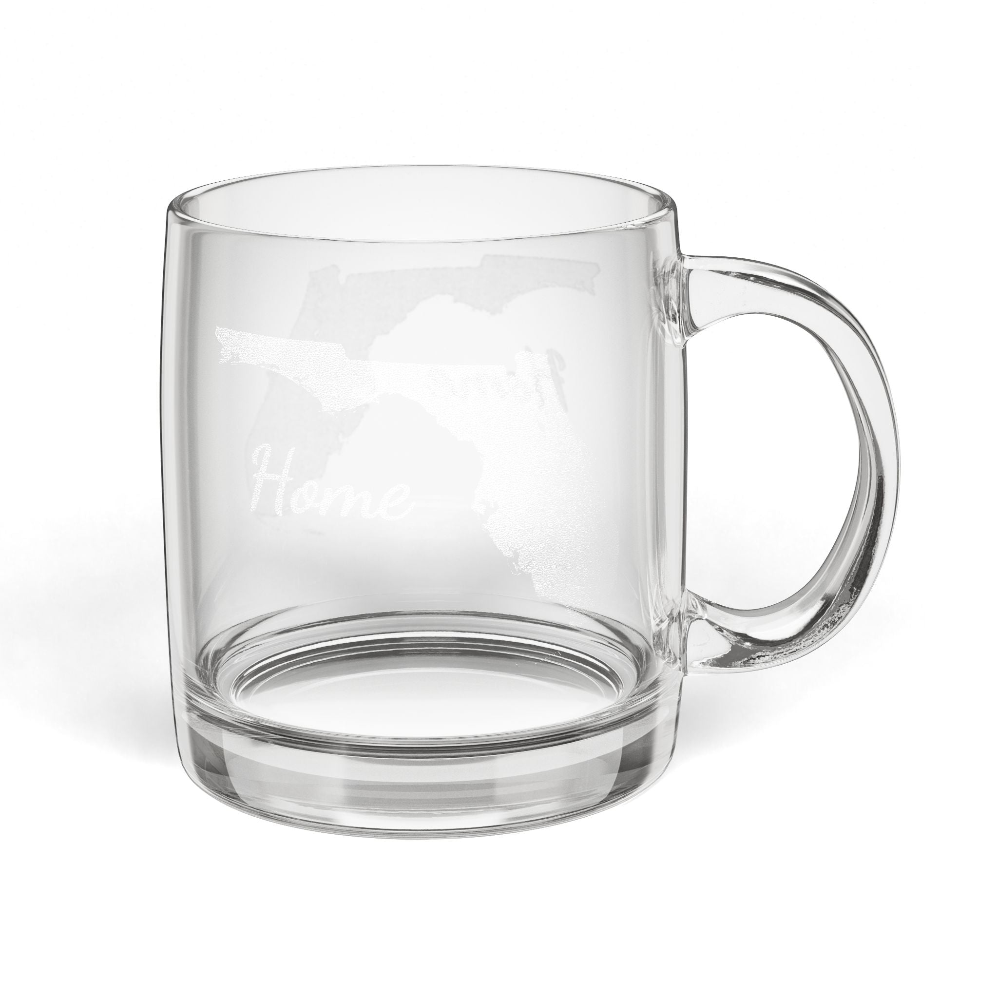 Florida Engraved Glass Coffee Mug — 'Home' 12.25oz Clear Tea & Coffee Cup - coffee mug by Gadzooks Gifts