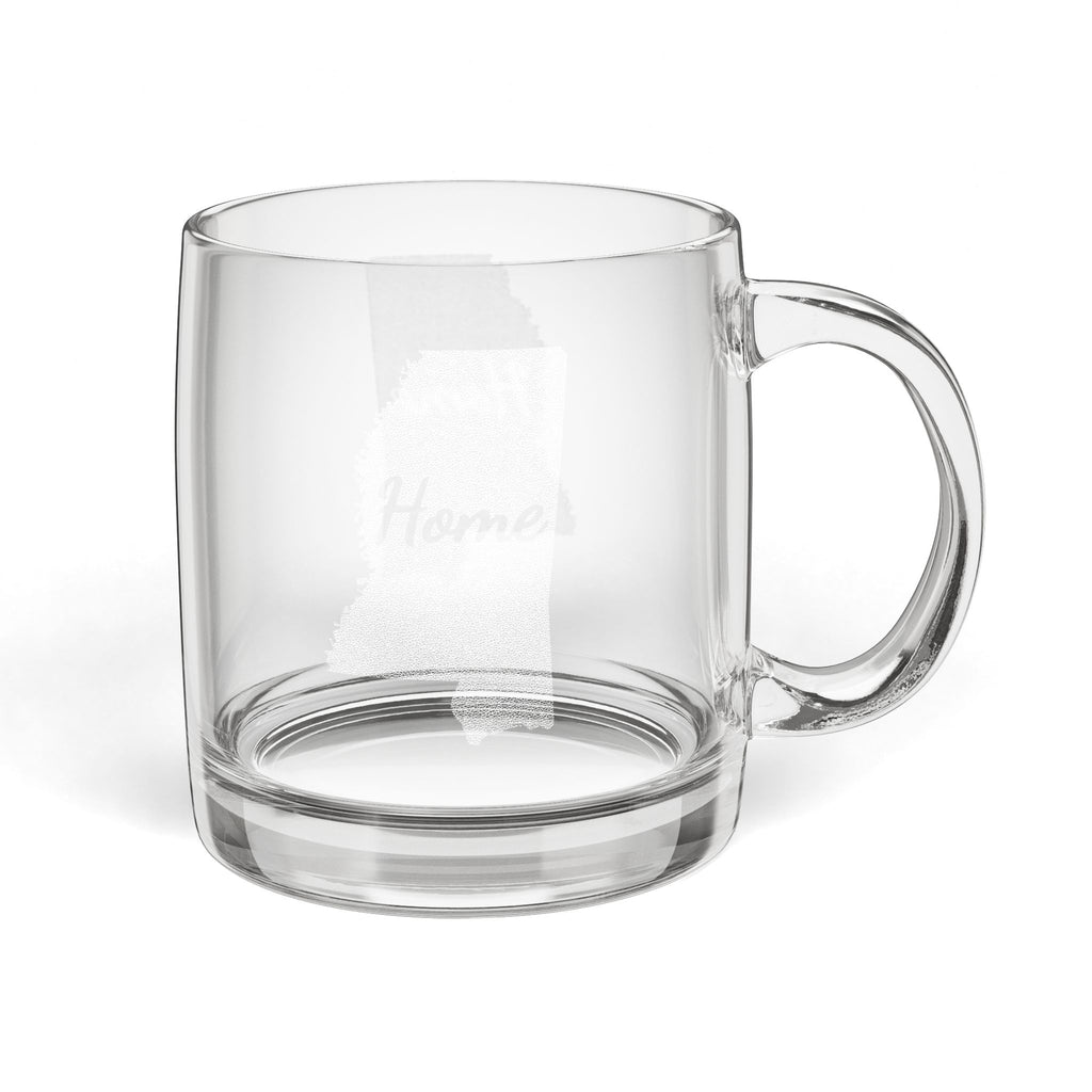Mississippi Engraved Glass Coffee Mug — 'Home' 12.25oz Clear Tea & Coffee Cup