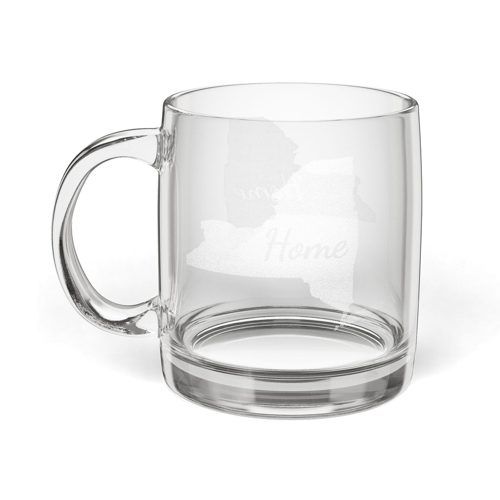 New York Engraved Glass Coffee Mug — 'Home' 12.25oz Clear Tea & Coffee Cup