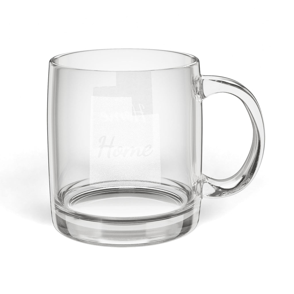Utah Engraved Glass Coffee Mug — 'Home' 12.25oz Clear Tea & Coffee Cup