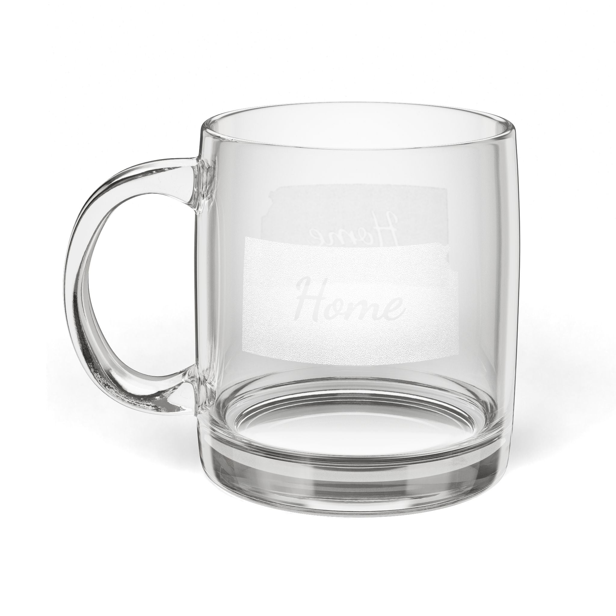 Kansas Engraved Glass Coffee Mug — 'Home' 12.25oz Clear Tea & Coffee Cup - coffee mug by Gadzooks Gifts