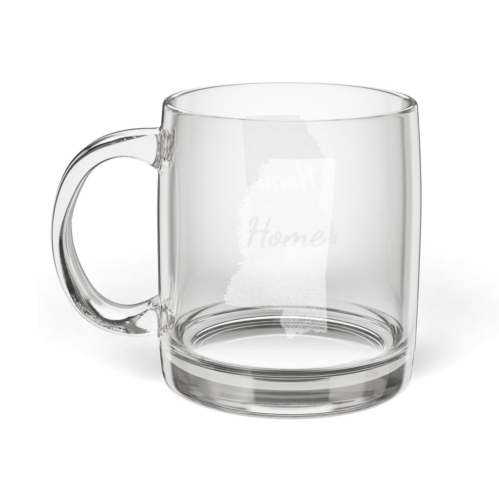 Mississippi Engraved Glass Coffee Mug — 'Home' 12.25oz Clear Tea & Coffee Cup