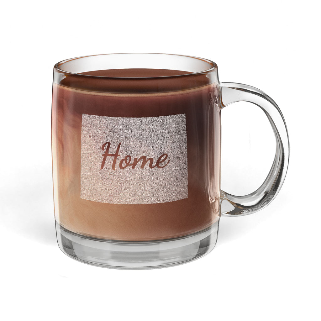 Wyoming Engraved Glass Coffee Mug — 'Home' 12.25oz Clear Tea & Coffee Cup