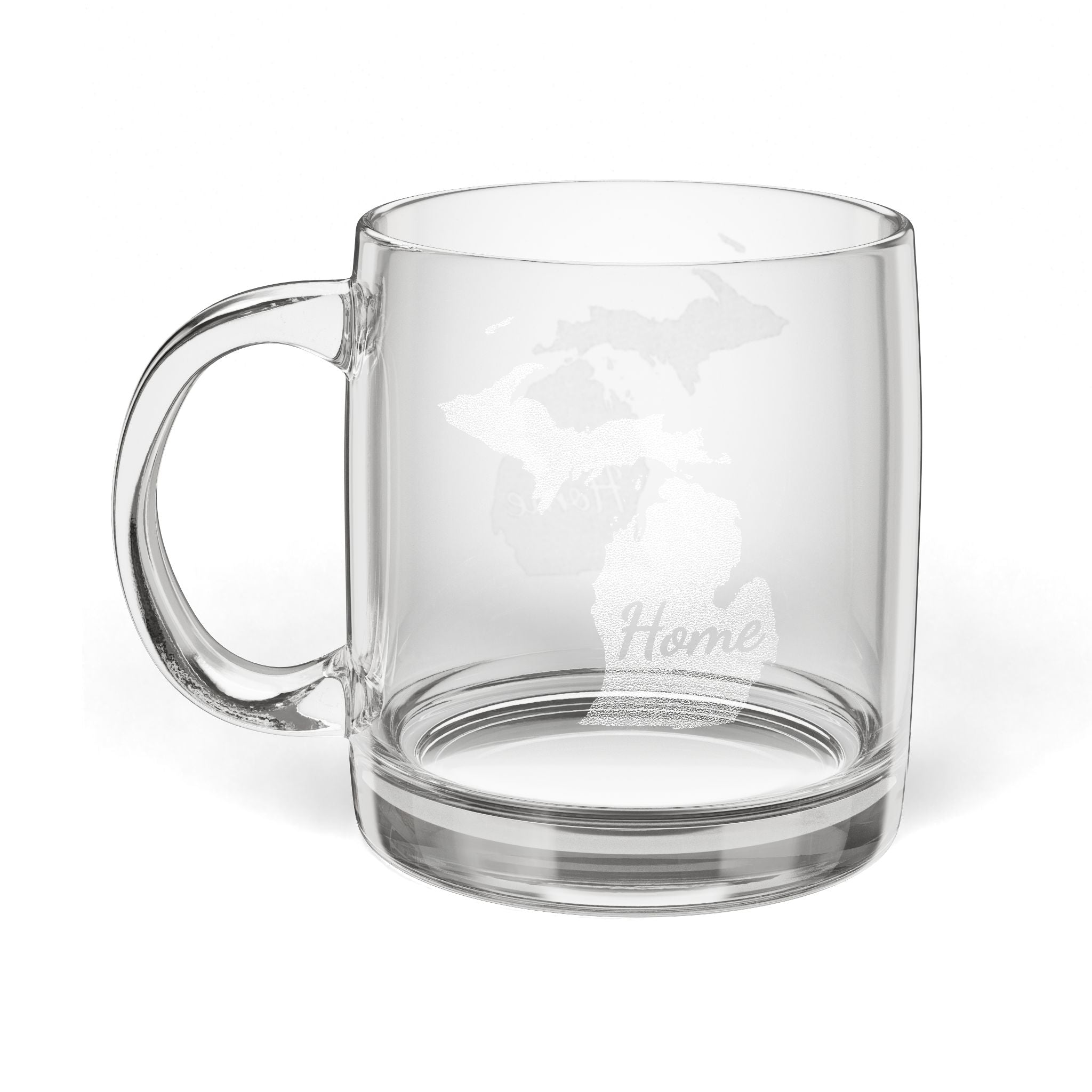 Michigan Engraved Glass Coffee Mug — 'Home' 12.25oz Clear Tea & Coffee Cup - coffee mug by Gadzooks Gifts