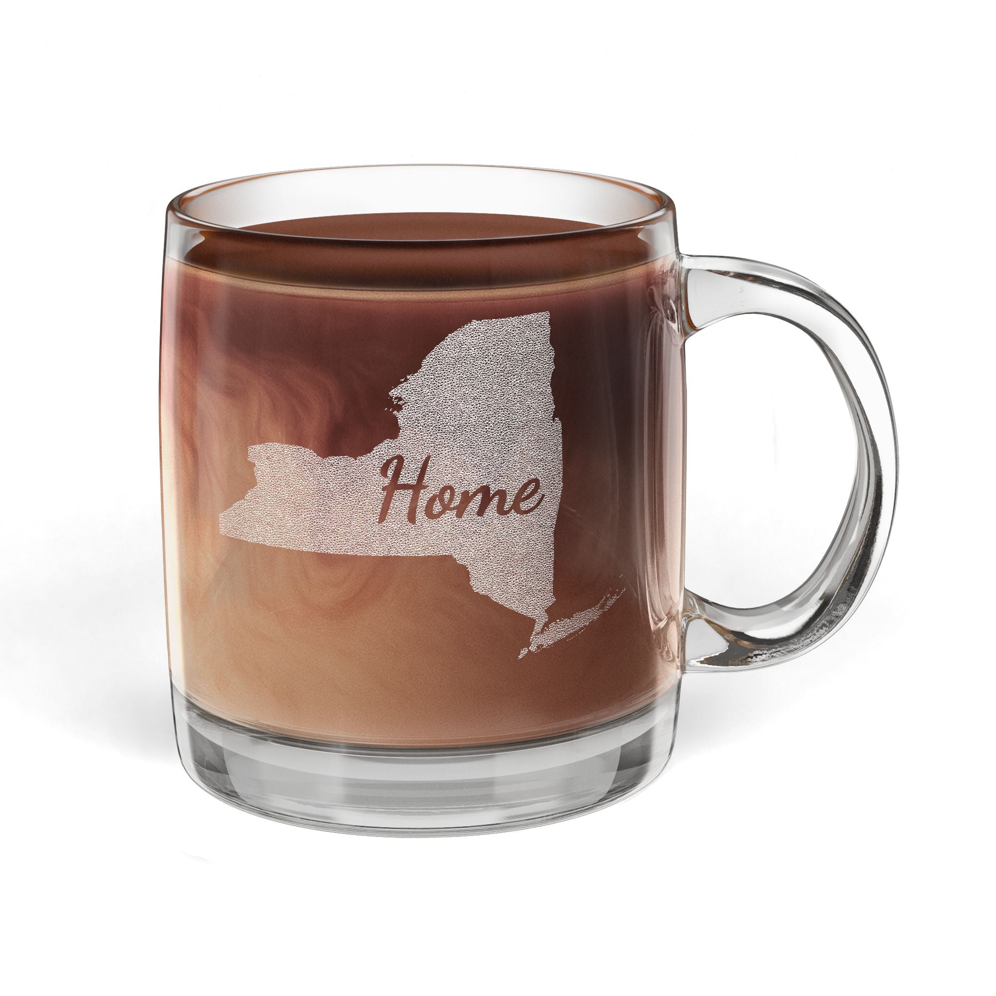 New York Engraved Glass Coffee Mug — 'Home' 12.25oz Clear Tea & Coffee Cup
