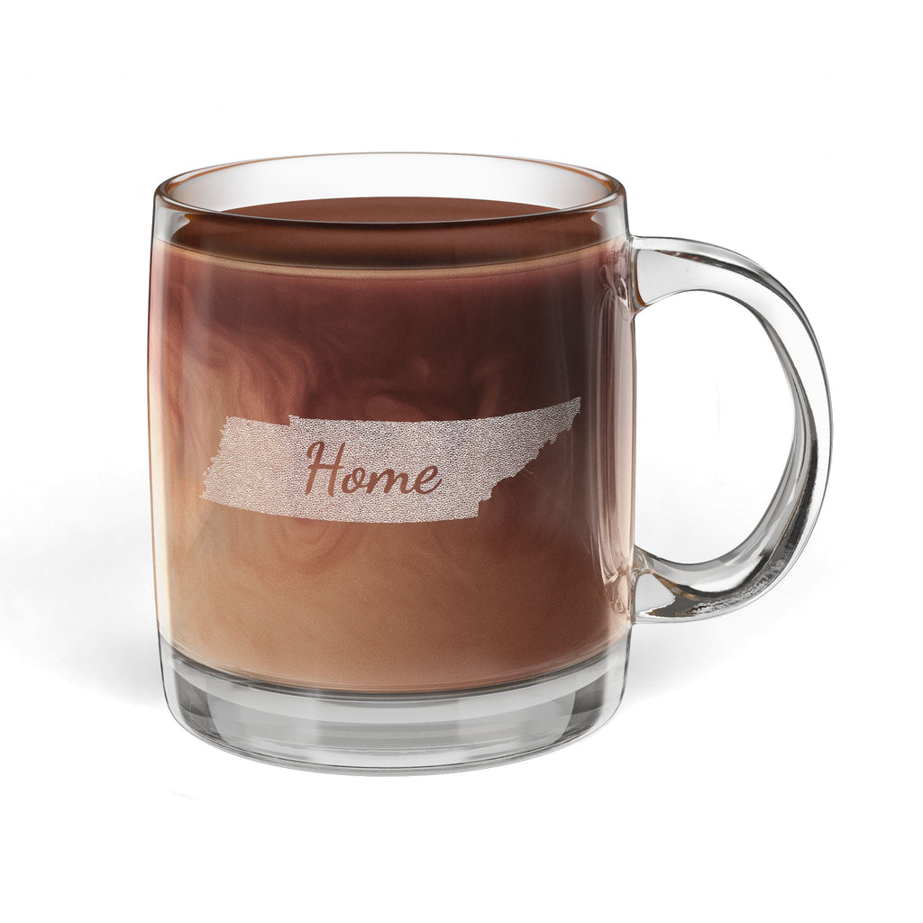 Tennessee Engraved Glass Coffee Mug — 'Home' 12.25oz Clear Tea & Coffee Cup