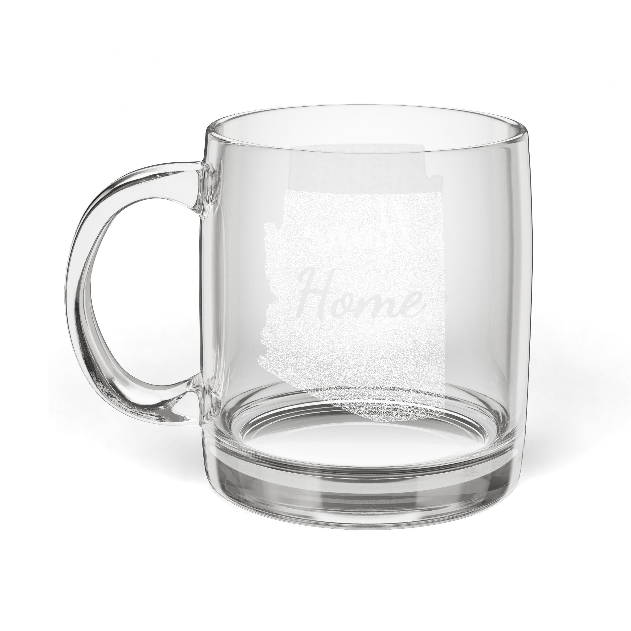 Arizona Engraved Glass Coffee Mug — 'Home' 12.25oz Clear Tea & Coffee Cup - coffee mug by Gadzooks Gifts