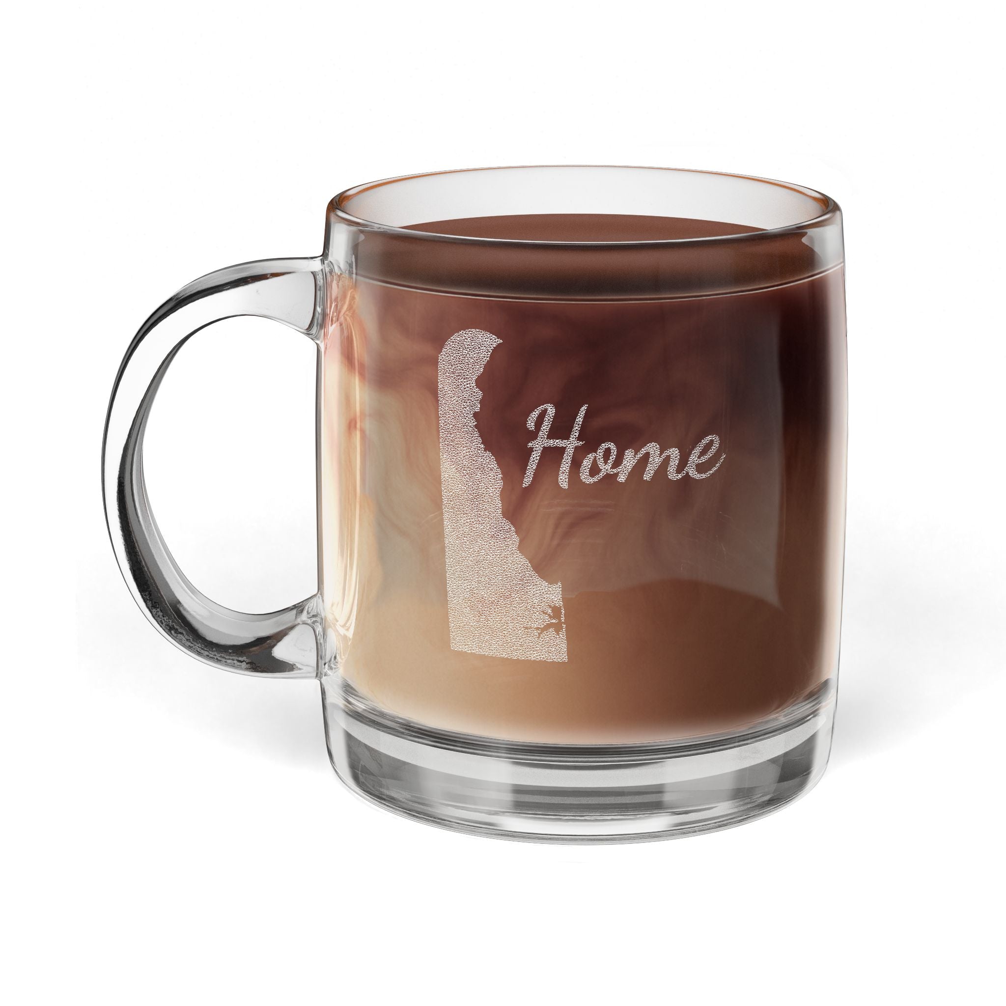 Delaware Engraved Glass Coffee Mug — 'Home' 12.25oz Clear Tea & Coffee Cup - coffee mug by Gadzooks Gifts