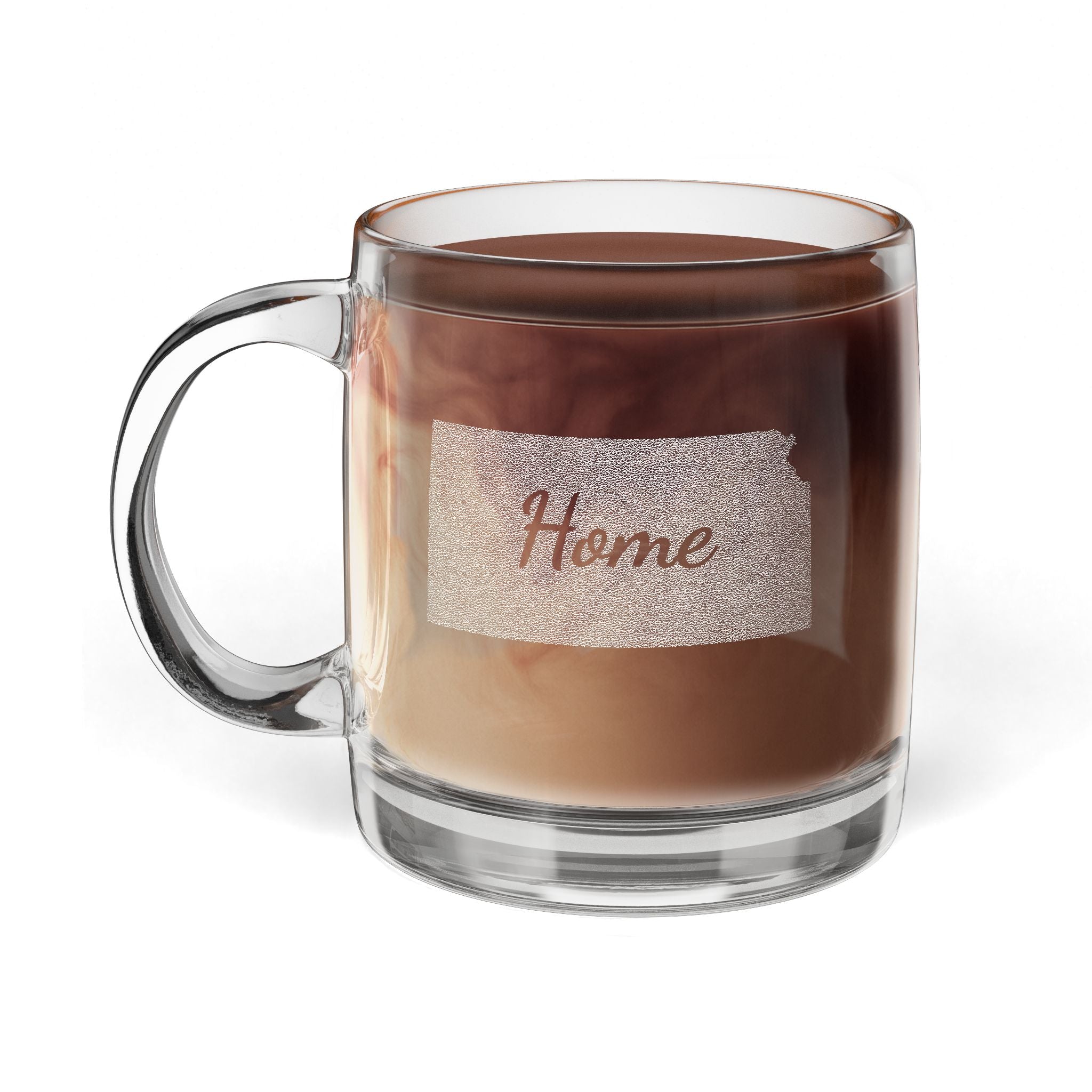 Kansas Engraved Glass Coffee Mug — 'Home' 12.25oz Clear Tea & Coffee Cup - coffee mug by Gadzooks Gifts