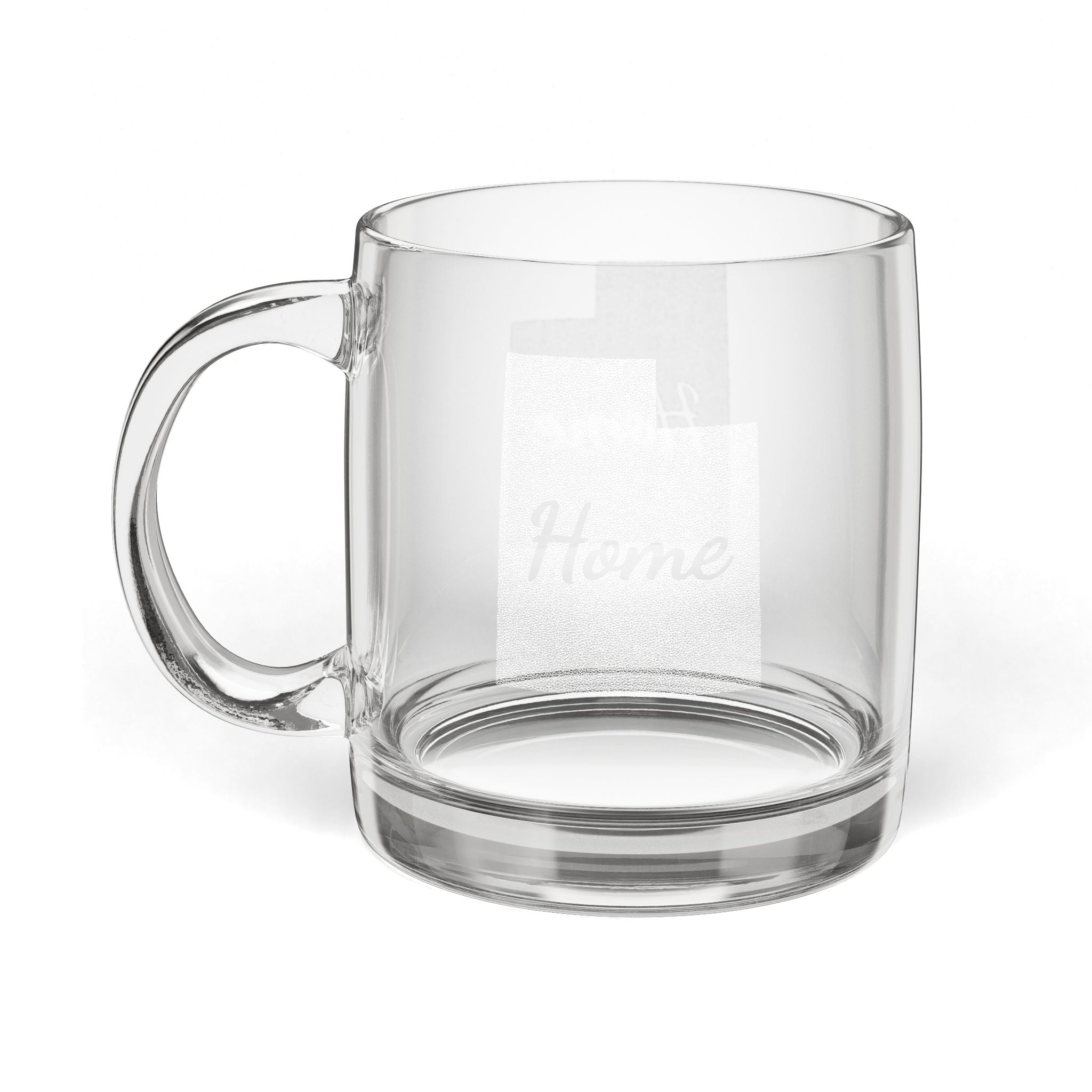 Utah Engraved Glass Coffee Mug — 'Home' 12.25oz Clear Tea & Coffee Cup
