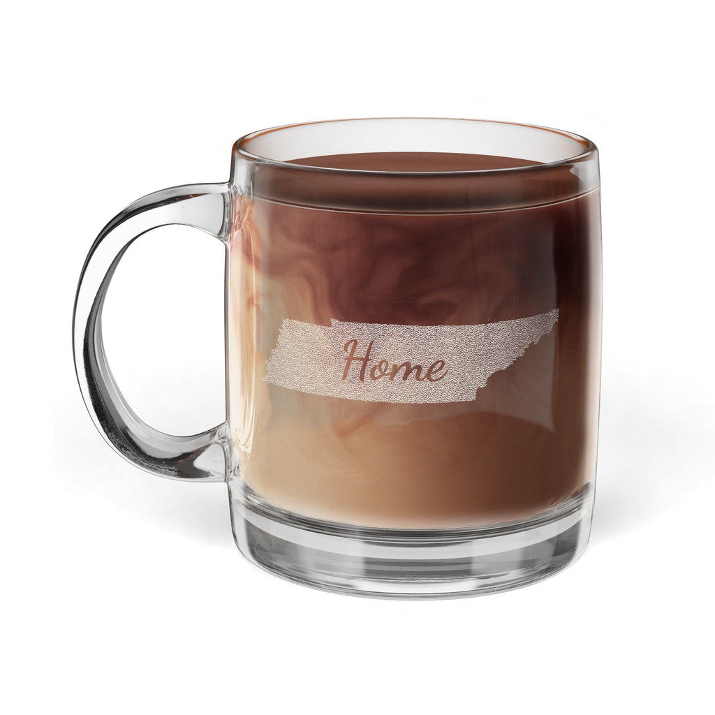 Tennessee Home Engraved Glass Coffee Mug 12.25oz Clear Tea and Coffee Cup Volunteer State Gift