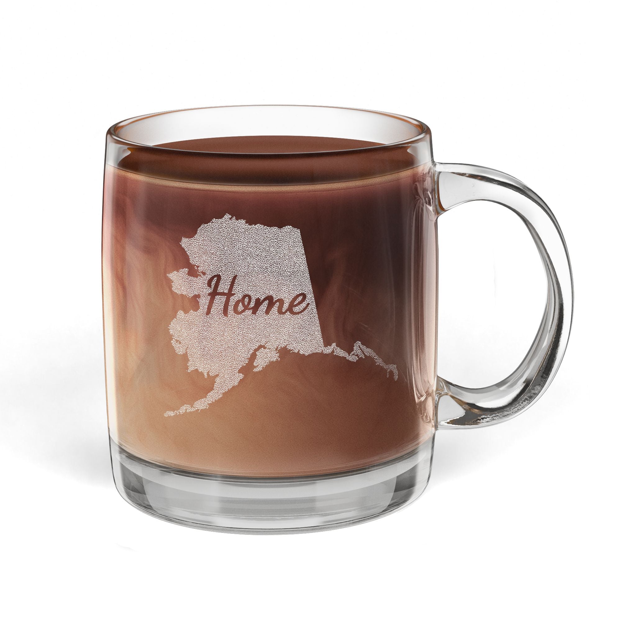 Alaska Home Engraved Glass Coffee Mug 12.25oz Clear Tea and Coffee Cup Last Frontier Gift