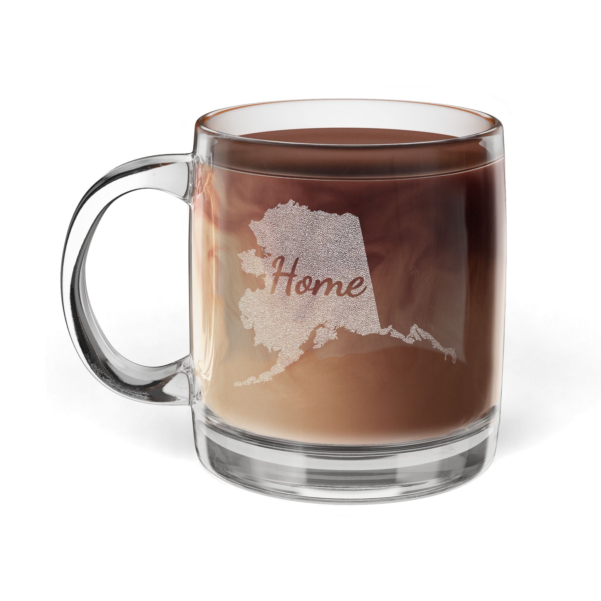 Alaska Engraved Glass Coffee Mug — 'Home' 12.25oz Clear Tea & Coffee Cup - coffee mug by Gadzooks Gifts