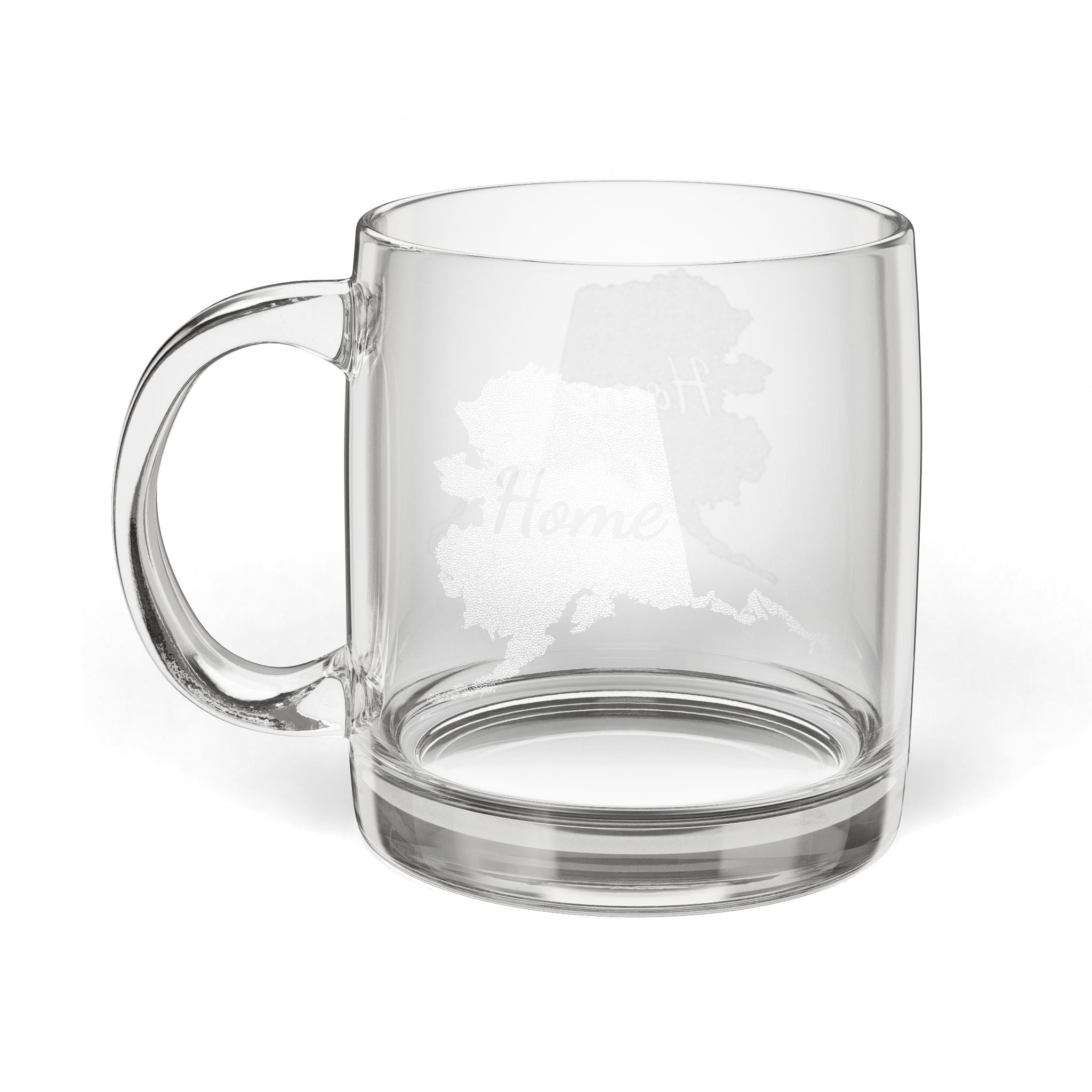 Alaska Engraved Glass Coffee Mug — 'Home' 12.25oz Clear Tea & Coffee Cup - coffee mug by Gadzooks Gifts