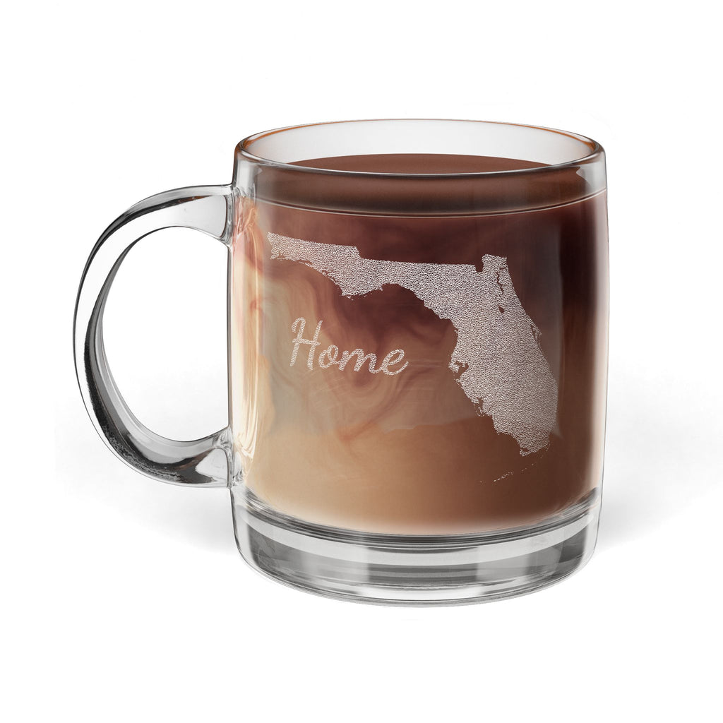 Florida Engraved Glass Coffee Mug — 'Home' 12.25oz Clear Tea & Coffee Cup - coffee mug by Gadzooks Gifts