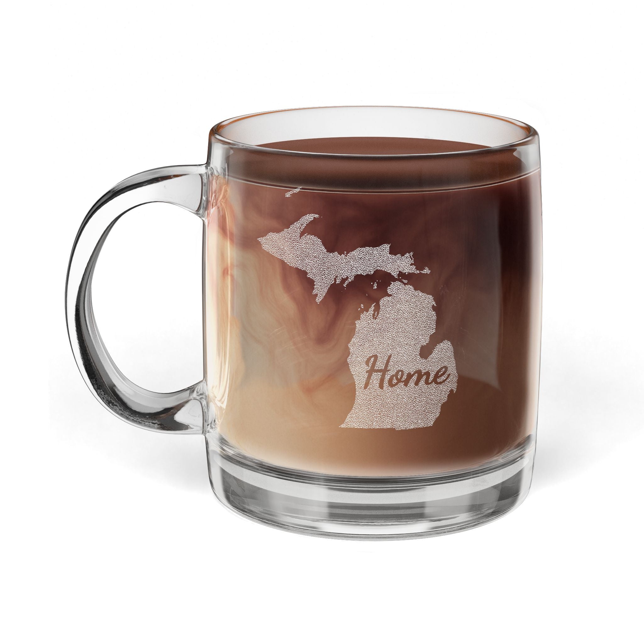 Michigan Home Engraved Glass Coffee Mug 12.25oz Clear Tea and Coffee Cup Great Lakes State Gift