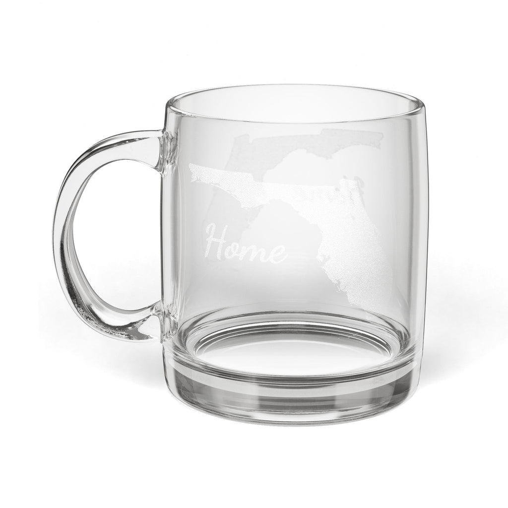 Florida Engraved Glass Coffee Mug — 'Home' 12.25oz Clear Tea & Coffee Cup - coffee mug by Gadzooks Gifts