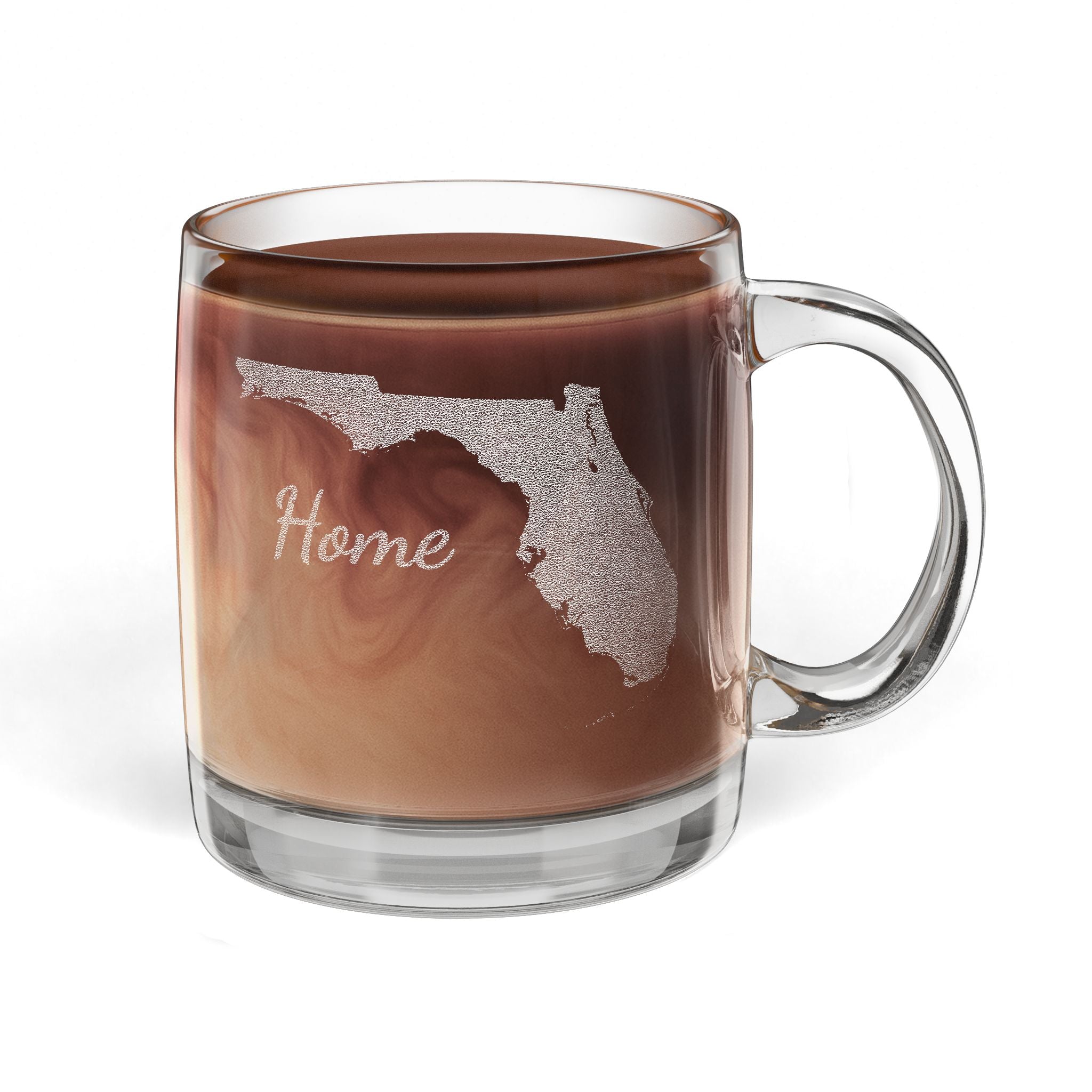 Florida Home Engraved Glass Coffee Mug 12.25oz Clear Tea and Coffee Cup Sunshine State Gift