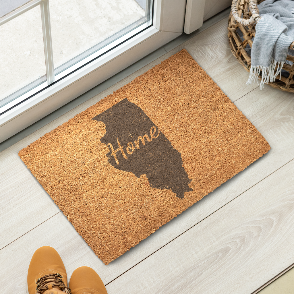 Illinois Home Welcome Doormat State Silhouette Prairie State Door Mat