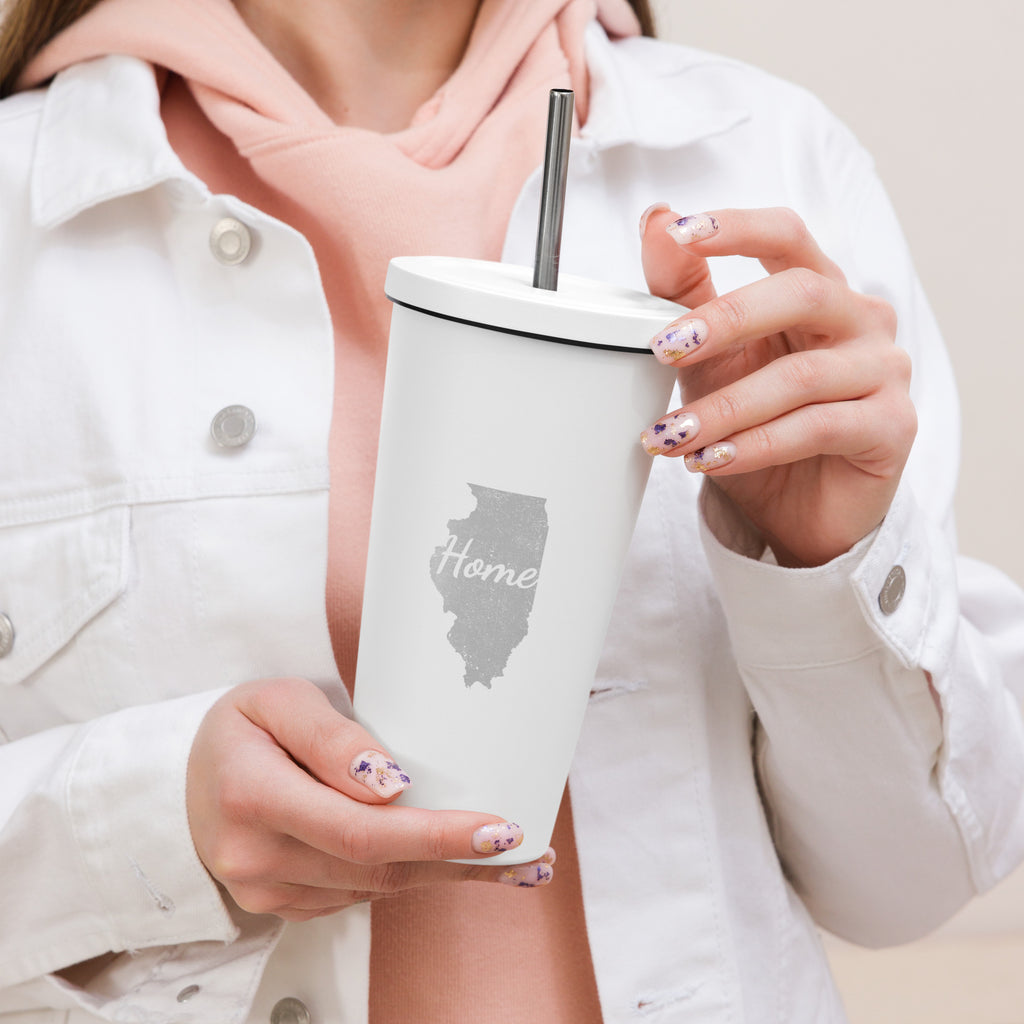 Illinois Home Insulated Tumbler with Straw Prairie State State Pride Drinkware