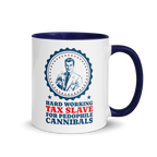 Tax Slave Satirical Political Mug with Blue Interior Funny Office Coffee Cup