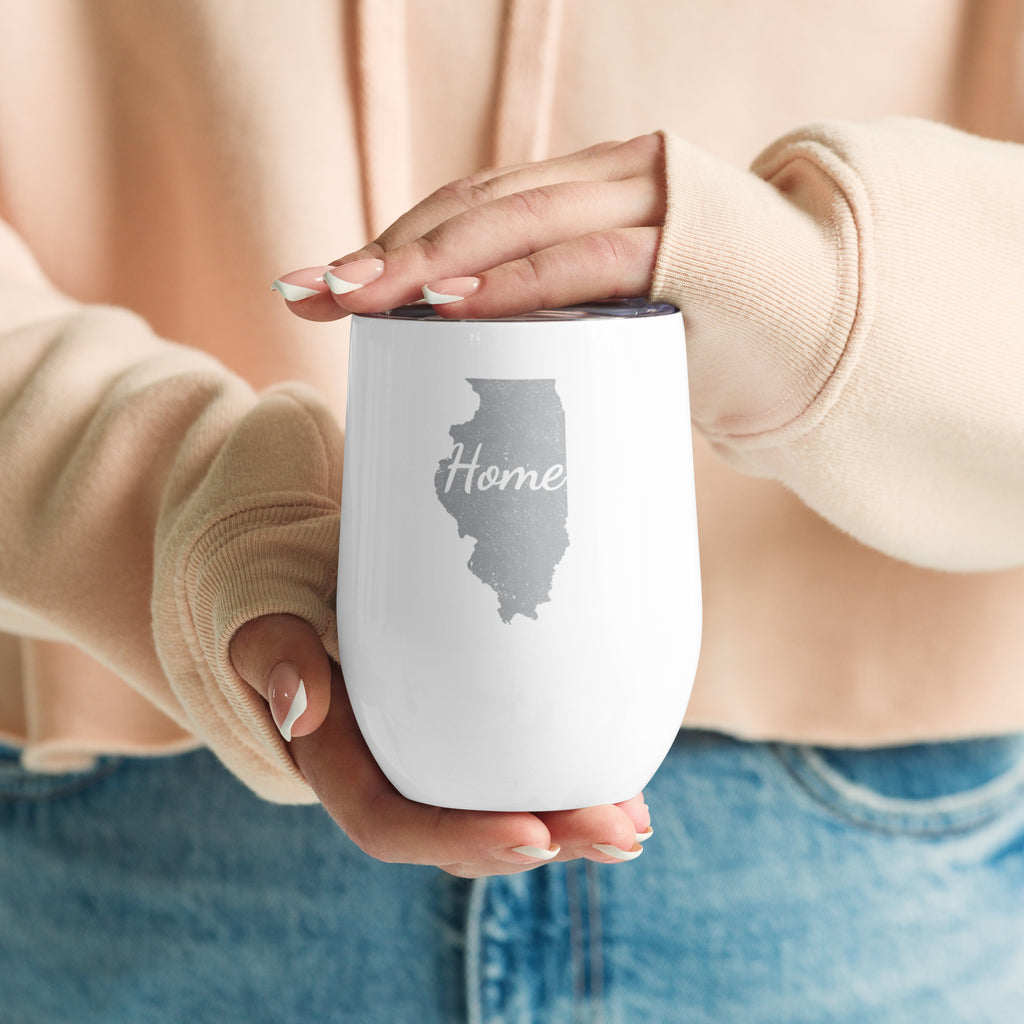 Illinois Home Wine Tumbler Insulated Stainless Steel Prairie State Gift
