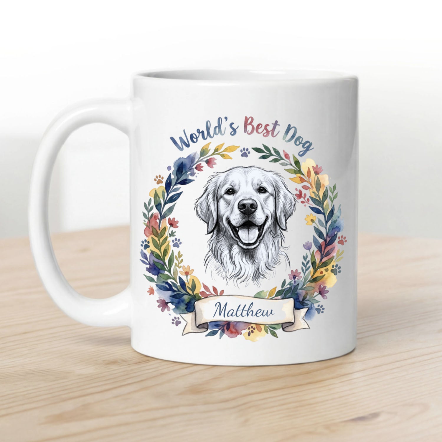 Personalized World's Best Dog Mug — Colorful Custom Portrait